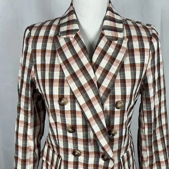 Joie Empire Plaid Double Breasted Blazer.